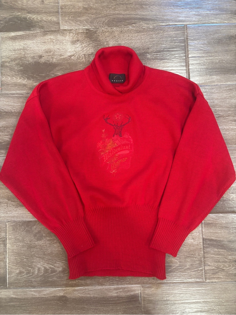 Bogner Women’s Vintage Sweater with Deer & German Embroidery Puff Sleeve Wool